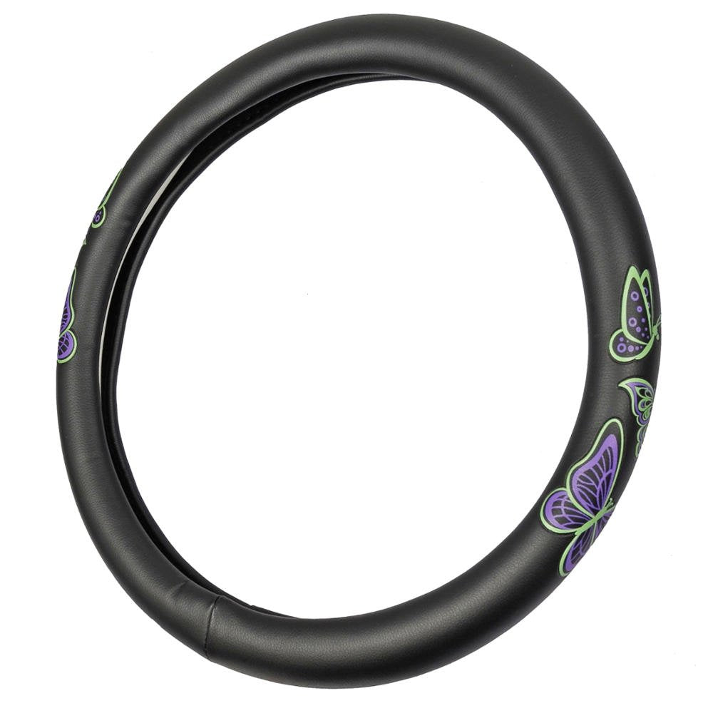BDK Black Genuine Leather Steering Wheel Cover Large 15.5 to 16 inch