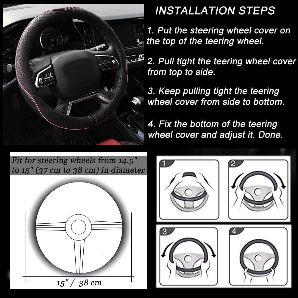Rueesh Steering Wheel Cover Microfiber Leather Universal for 14.5-15 Inch