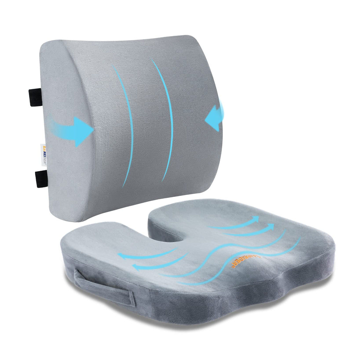 SAIREIDER Seat Cushion and Lumbar Support Pillow for Office Chair, Memory Foam Car Seat Cushions Back Support Pillows, Help Relieve Pain of Back, Lumbar, Tailbone and Sciatic Nerve（Black）