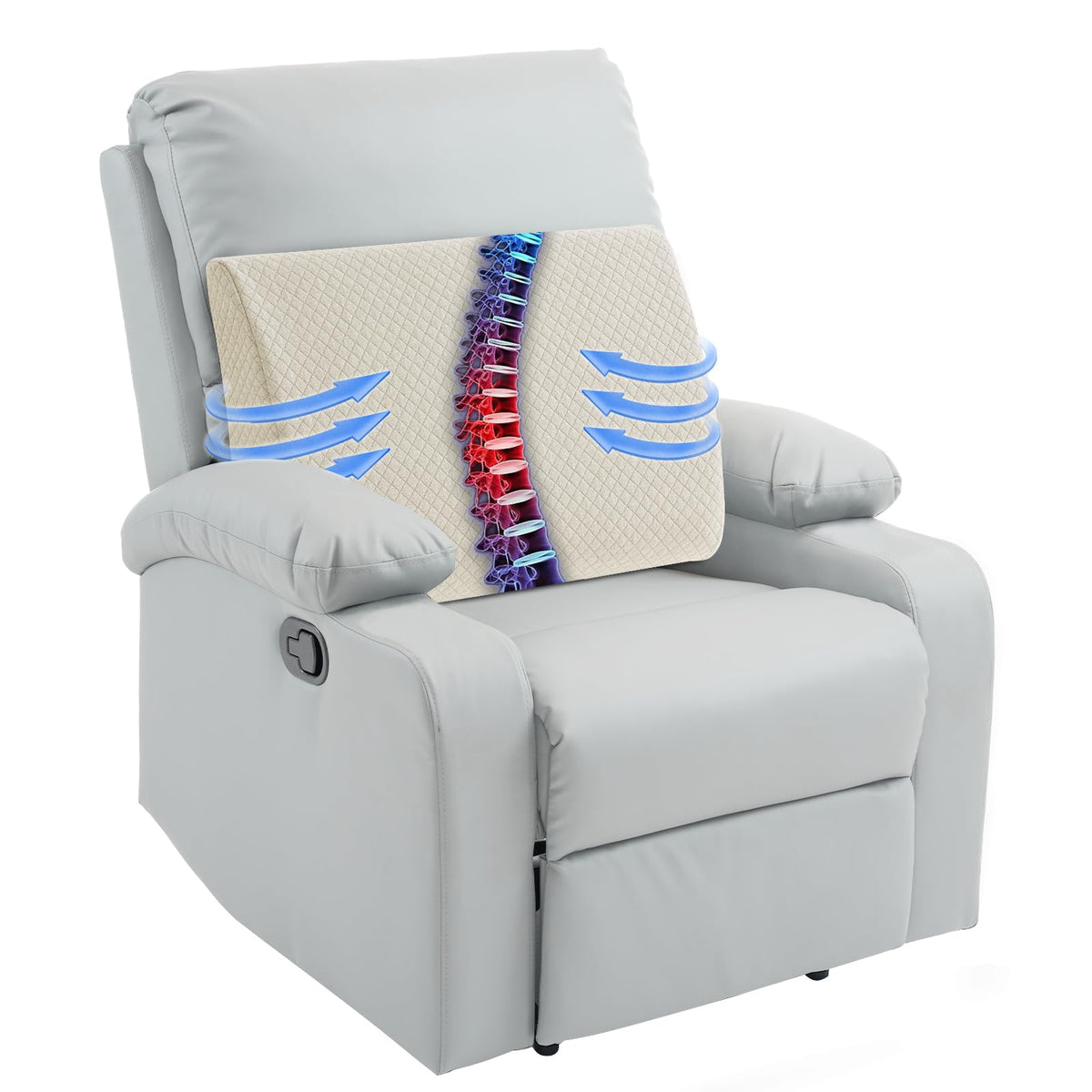 HOMBYS Lumbar Support Pillow for Recliner Chair, Memory Foam Back Support Cushion for Elderly,Extra Large Lumbar Support Pillow,Thick Backrest for Home Reading (Grey, 20“x13.5"x5")