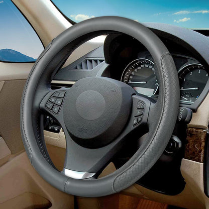 Microfiber Leather Steering Wheel Cover with Classic Embossing, Anti-Slip Breathable Auto Car Wheel Protector, 15 Inch, Coffee