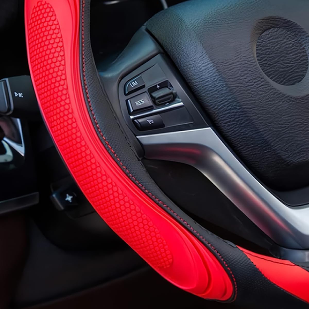 Osilly 15 Inch Artificial Leather Steering Wheel Cover, Red