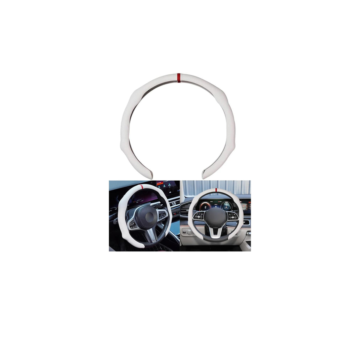 Osilly 15 Inch Nappa Leather Steering Wheel Cover, Spliced Design, Black