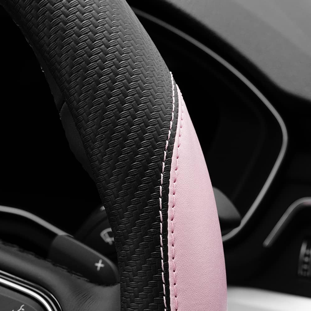 YHONGJT Soft Cute Light Pink Microfiber Leather Anti-Slip Steering Wheel Cover, Universal 15 Inch for Women Girls, Fit Vehicles, Sedans, SUVs, Vans, Trucks