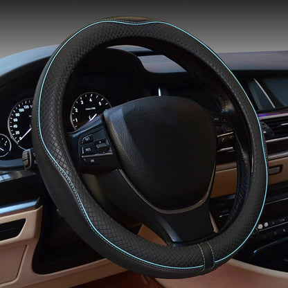 Car Steering Wheel Cover, Anti-Slip, Safety, Soft, Breathable, Heavy Duty, Thick, Full Surround, Sports Style (Black with Red line)