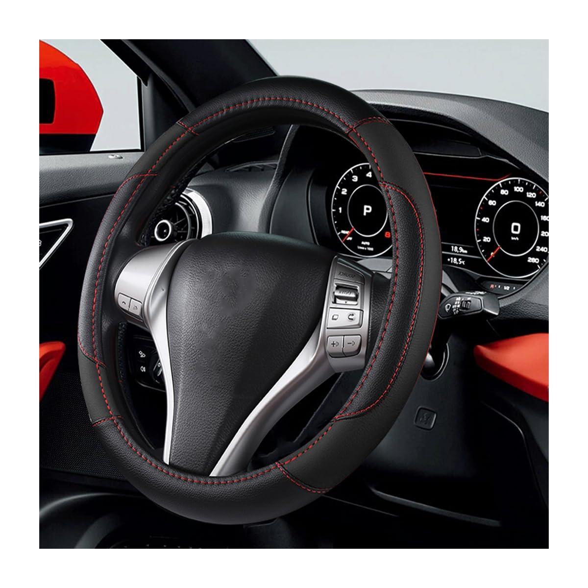 BELOMI 14.5-15 Inch Leather Steering Wheel Cover, Sport Style, Purple