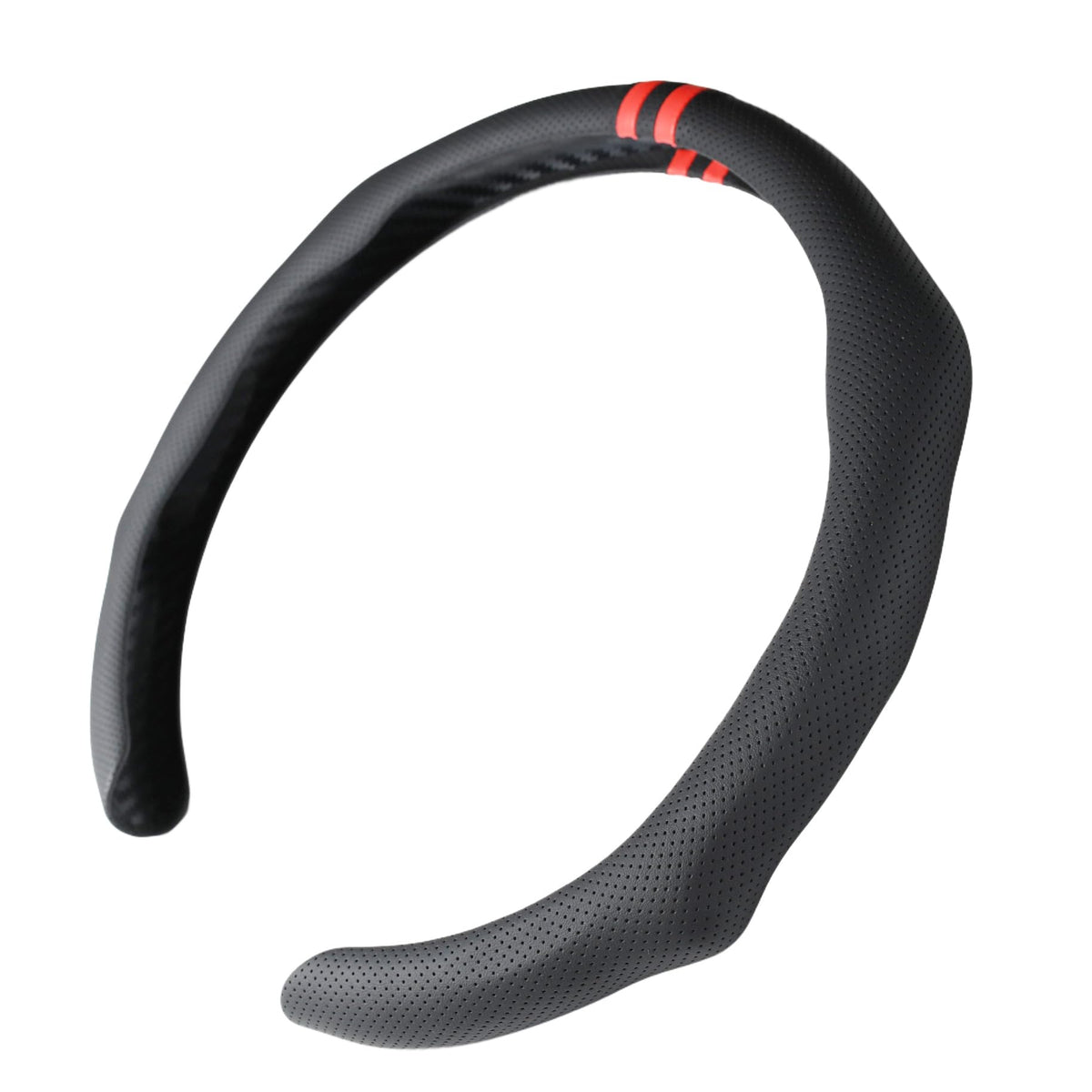Quick Install Sporty Perforated Nappa Leather Steering Wheel Cover with Red Circular Stripe Trim Universal fit Any 14½ to 15 inches Car Pickup SUV 14.5 to 15 inches SW