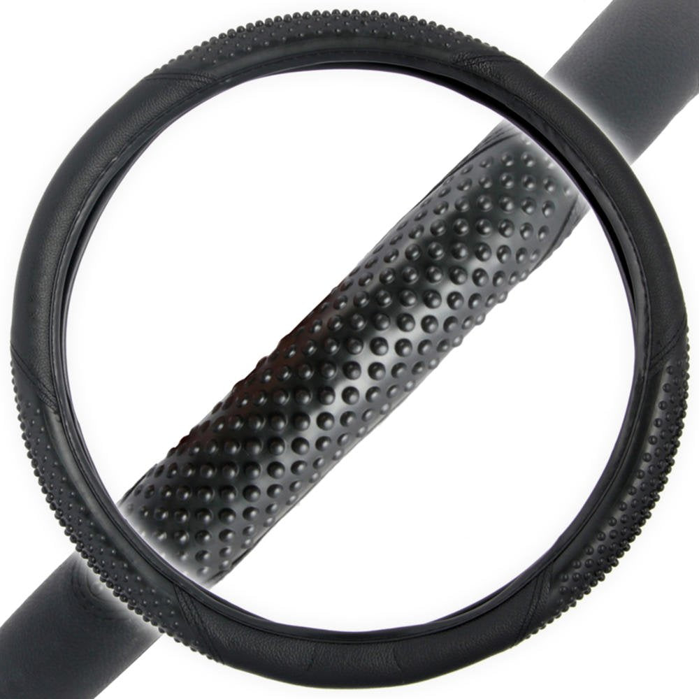 BDK Black Genuine Leather Steering Wheel Cover Large 15.5 to 16 inch