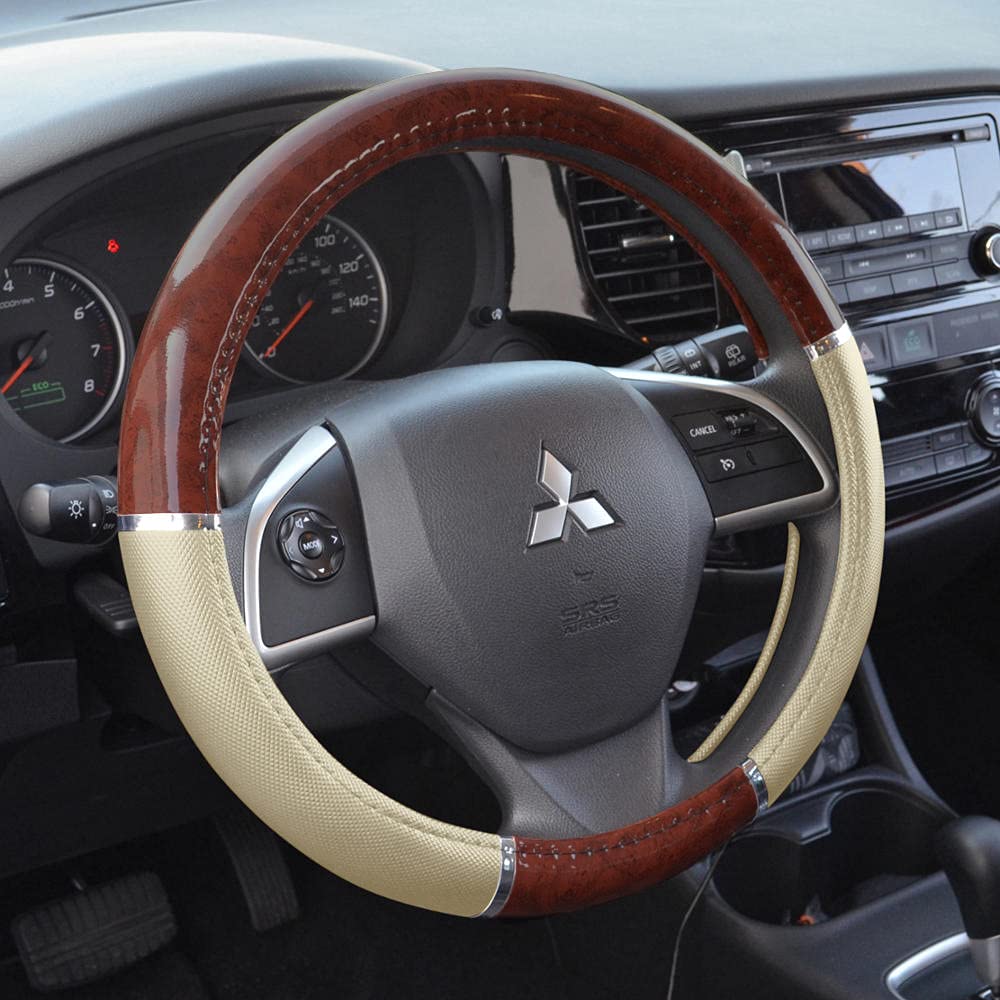 BDK Black Genuine Leather Steering Wheel Cover Large 15.5 to 16 inch