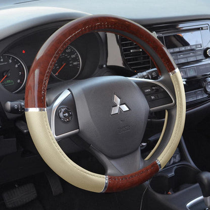 BDK Black Genuine Leather Steering Wheel Cover Large 15.5 to 16 inch
