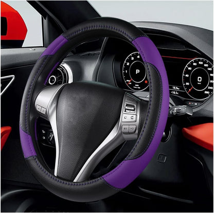 BELOMI 14.5-15 Inch Leather Steering Wheel Cover, Sport Style, Purple