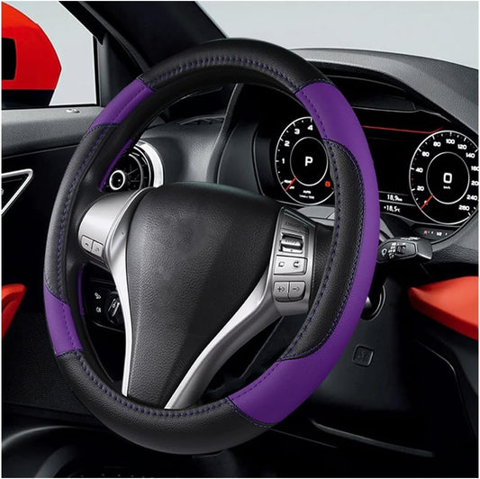 BELOMI 14.5-15 Inch Leather Steering Wheel Cover, Sport Style, Purple
