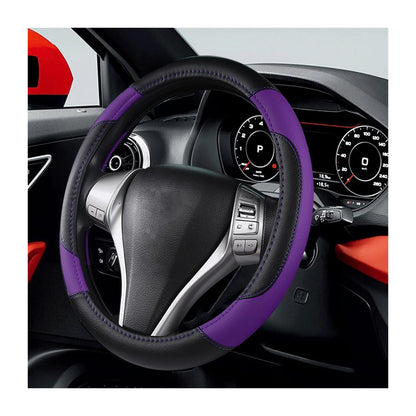 BELOMI 14.5-15 Inch Leather Steering Wheel Cover, Sport Style, Purple