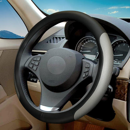 Microfiber Leather Steering Wheel Cover with Classic Embossing, Anti-Slip Breathable Auto Car Wheel Protector, 15 Inch, Coffee