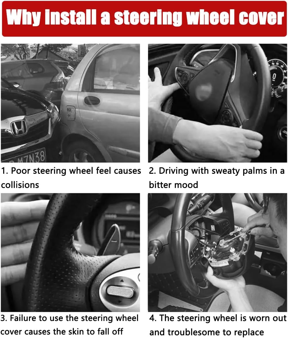 Osilly 15 Inch Artificial Leather Steering Wheel Cover, Red