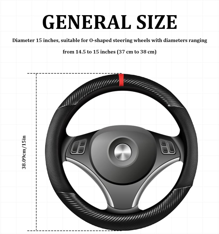 Car Steering Wheel Cover, Steering Wheel Accessories, 15 Inch Microfiber Leather Carbon Fiber Soft Anti-Slip Breathable, Car Accessories Elastic Non-Slip Cover for Most Vehicles