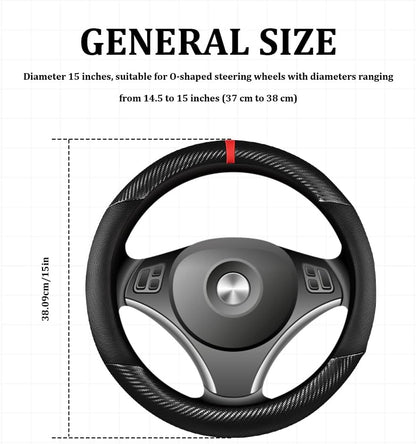 Car Steering Wheel Cover, Steering Wheel Accessories, 15 Inch Microfiber Leather Carbon Fiber Soft Anti-Slip Breathable, Car Accessories Elastic Non-Slip Cover for Most Vehicles