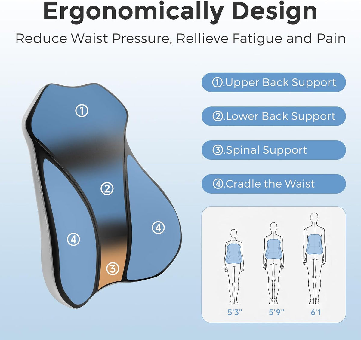 BABUR Lumbar Support Pillow for Car, Back Cushion Support for Driving Seat