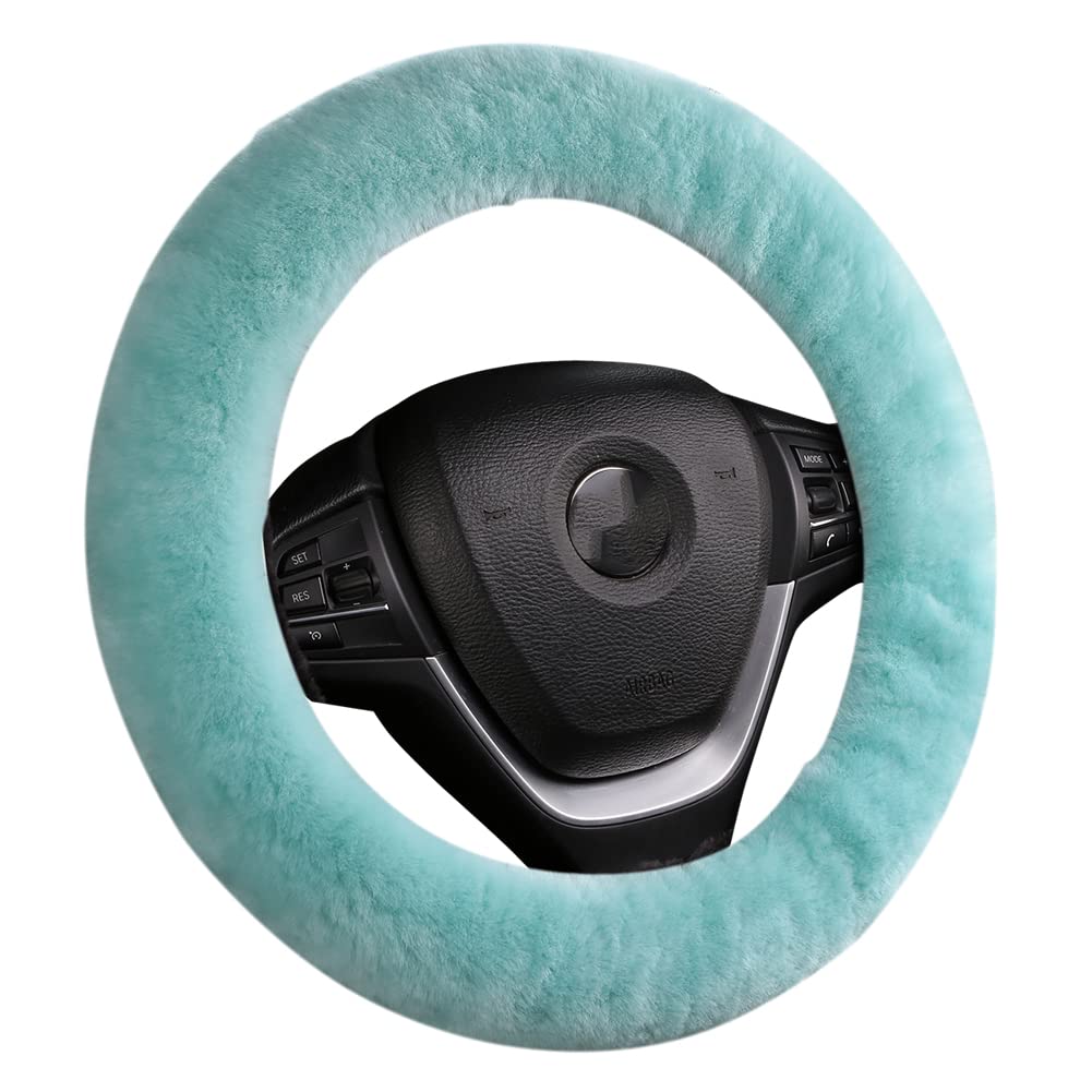 Black Fuzzy Sheepskin Car Steering Wheel Cover for Women | Soft Wool Girly