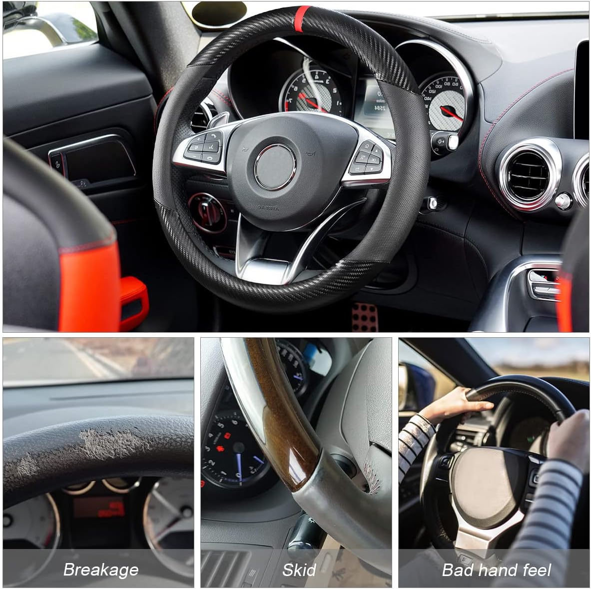 Moly Magnolia 15 Inch Car Steering Wheel Cover, Black-1