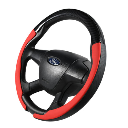 Quick Install Sporty Perforated Nappa Leather Steering Wheel Cover with Red Circular Stripe Trim Universal fit Any 14½ to 15 inches Car Pickup SUV 14.5 to 15 inches SW