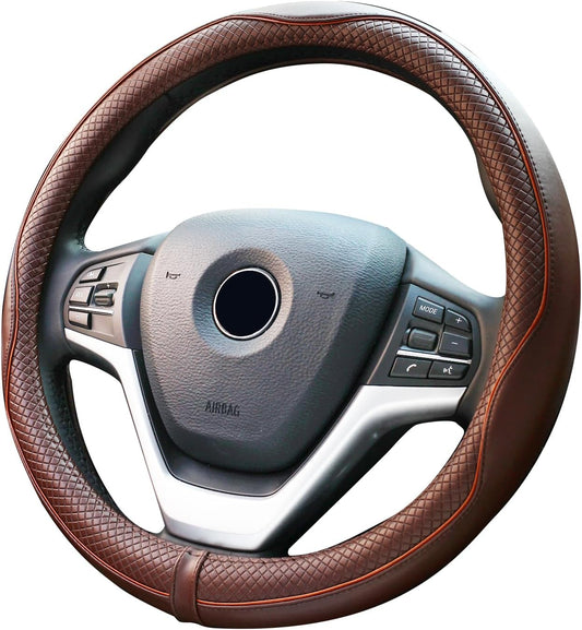 Valleycomfy Steering Wheel Covers Universal 15 inch - Genuine Leather