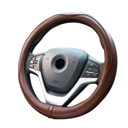 Valleycomfy Steering Wheel Covers Universal 15 inch - Genuine Leather