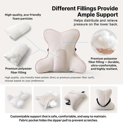 Lumbar Support Pillow for Office Chair, Back Support Cushion, Lumbar Pillow for Desk Chair, Ergonomic 3-Zone Back Cushion for Sitting Comfort, Misty White