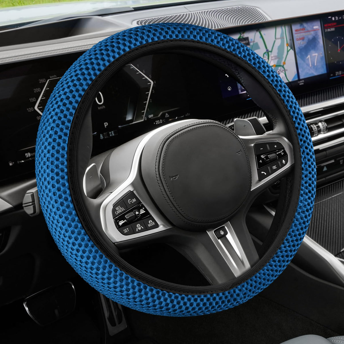Car Steering Wheel Cover, Steering Wheel Accessories, 15 Inch Microfiber Leather Carbon Fiber Soft Anti-Slip Breathable, Car Accessories Elastic Non-Slip Cover for Most Vehicles