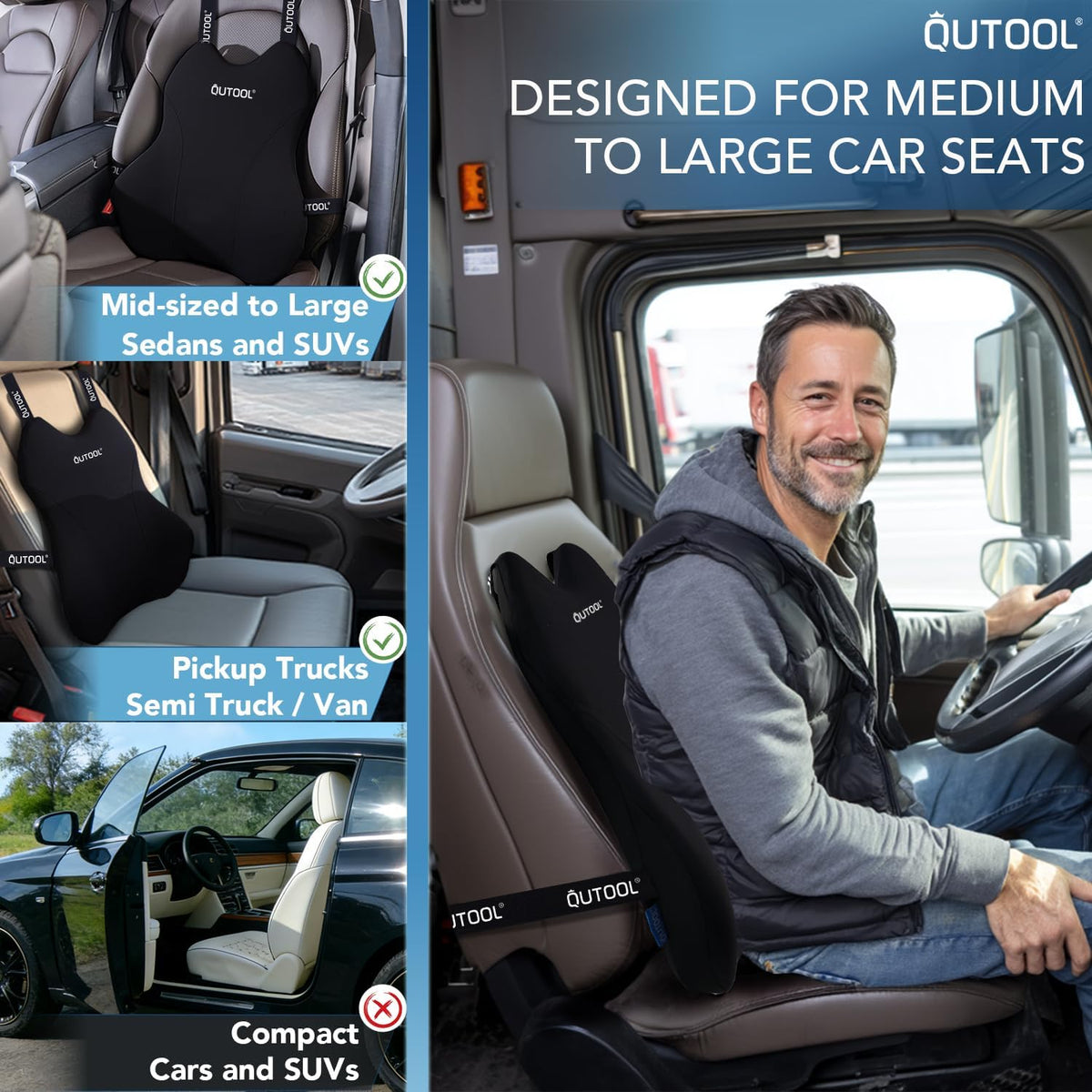 Patented Lumbar Support Pillow for Car, Truck Accessories Travel Essentials, Memory Foam Back Cushion for Driving Seat, Back Pain Relief,Washable Cover, Lower Back Support Fits Most Cars(Black)
