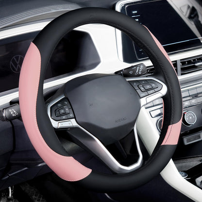 Coverado Car Steering Wheel Cover, Nappa Leather Black & Gray Steering Wheel Covers, Universal 14-15 inch, Anti-Slip, Breathable Steering Wheel Protector for Women Men
