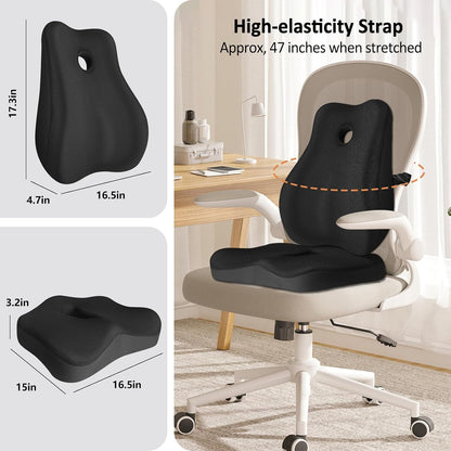 Seat Cushion,Lumbar Support Pillow for Office Chair, Cooling Mesh Office Chair Cushions for Sciatica,Tailbone &Back Pain Relief,Ergonomic Memory Foam Back Support Pillow for Desk,Gaming Car Chair