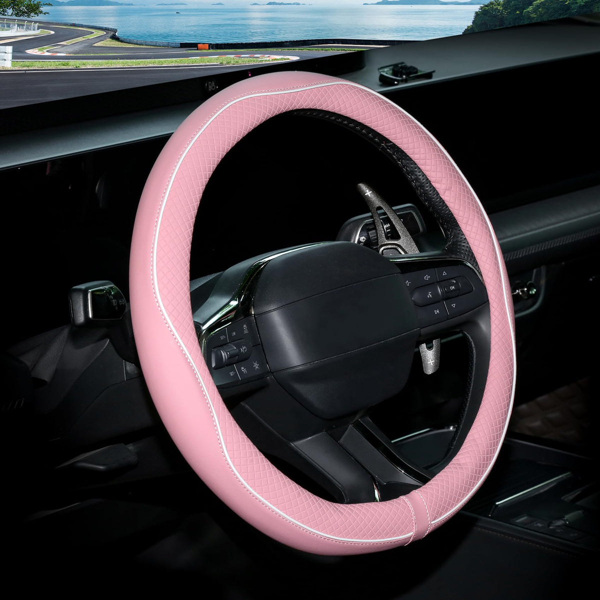 Rueesh Steering Wheel Cover Microfiber Leather Universal for 14.5-15 Inch