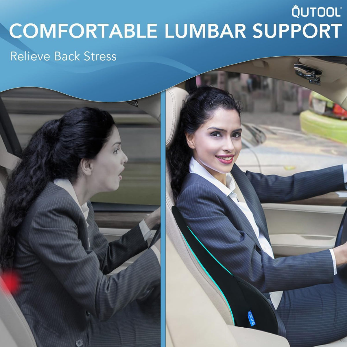 Patented Lumbar Support Pillow for Car, Truck Accessories Travel Essentials, Memory Foam Back Cushion for Driving Seat, Back Pain Relief,Washable Cover, Lower Back Support Fits Most Cars(Black)