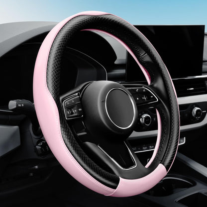 YHONGJT Soft Cute Light Pink Microfiber Leather Anti-Slip Steering Wheel Cover, Universal 15 Inch for Women Girls, Fit Vehicles, Sedans, SUVs, Vans, Trucks
