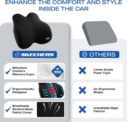 Skechers Memory Foam Lumbar Pillow,Lumbar Support Pillow for Office, Chair Lower Back Pain Relief Lumbar Pillow, Ergonomic Design Back Support Pillow for Office Chair, Car, Home, Travel,Black