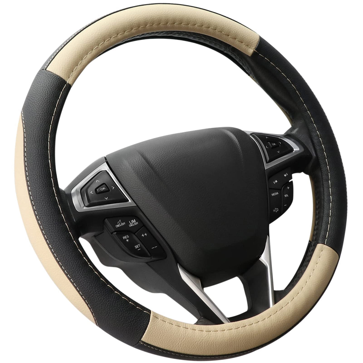 SEG Direct Black Microfiber Leather Auto Car Steering Wheel Cover 15 inch