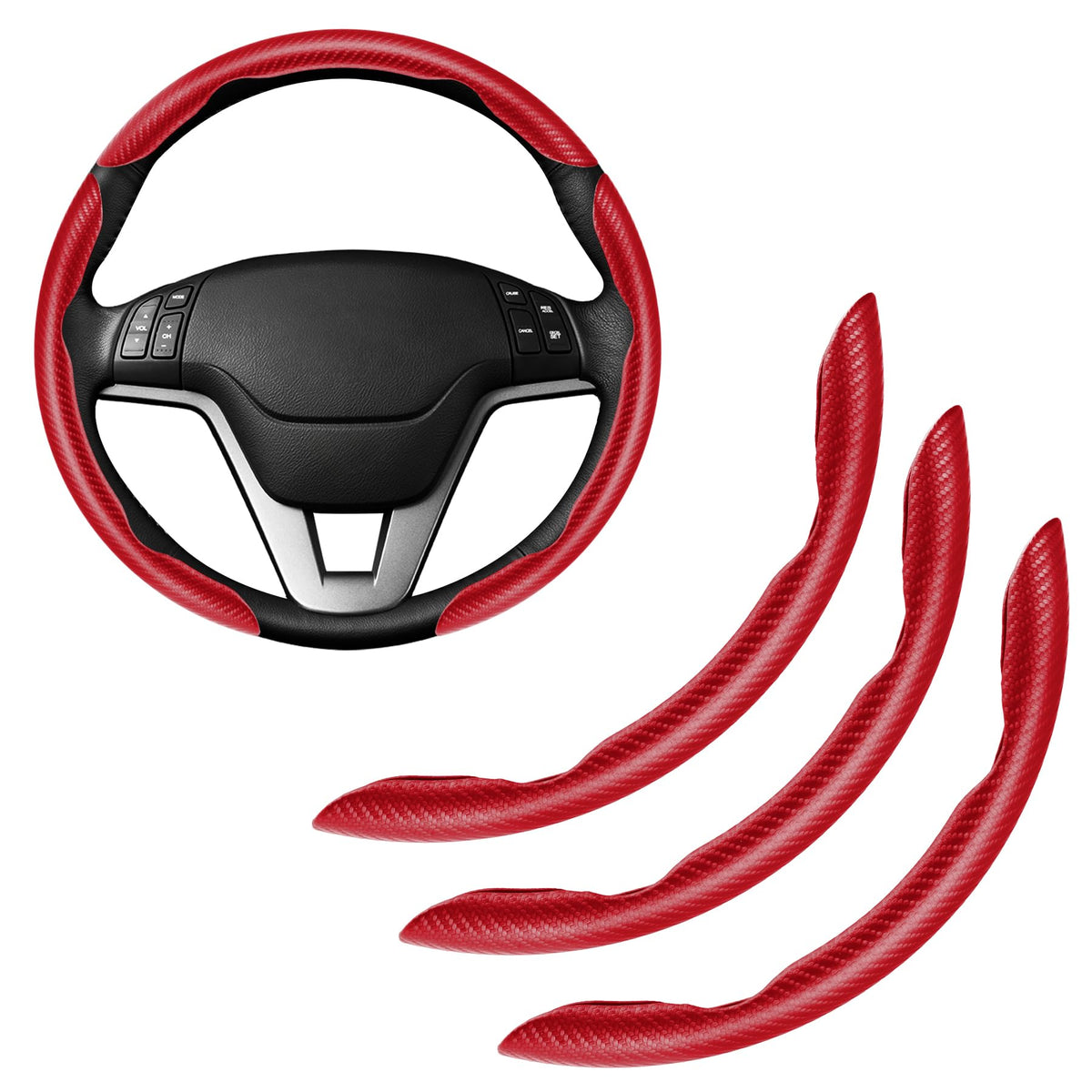 Amiss 3pcs Carbon Fiber Anti-Skid Steering Wheel Cover, Waterproof Design, Universal Fit for 14-16 Inch Car Wheel Cover, Interior Car Accessories for Jeeps, SUVs, Trucks (Glossy Black)
