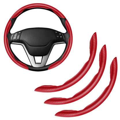 Amiss 3pcs Carbon Fiber Anti-Skid Steering Wheel Cover, Waterproof Design, Universal Fit for 14-16 Inch Car Wheel Cover, Interior Car Accessories for Jeeps, SUVs, Trucks (Glossy Black)