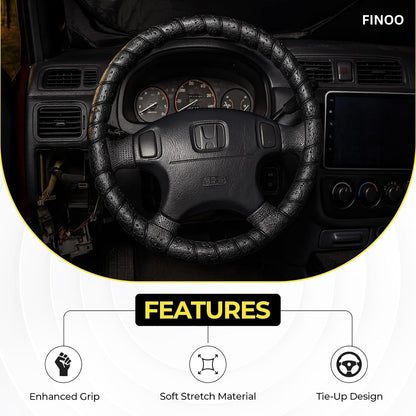 Black Lace-On Steering Wheel Cover, 14–15 Inch Universal Fit, Retro Classic Style for Cars Trucks SUVs, Stretch Grip,Accessory Auto Vehicle, DIY Install