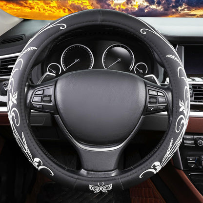 Blue Embroidery Butterfly Car Steering Wheel Cover,14.5-15 Inch Universal Leather Covers Breathable Anti-Slip Odorless Steering Wheels Accessories for Men Women