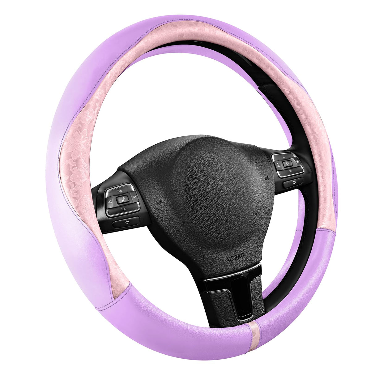 PIC AUTO Steering Wheel Cover, Green Patterned Leather Patchwork Design, Universal Fit 14.5"–15.5", Anti-Slip, Odor-Free, Soft PU Grain Leather, Durable Grip Car Accessory for Girls & Women