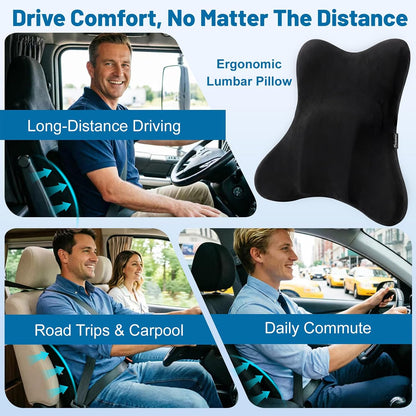 Lumbar Support Pillow, Memory Foam Back Cushion for Car & Office Chair - Black
