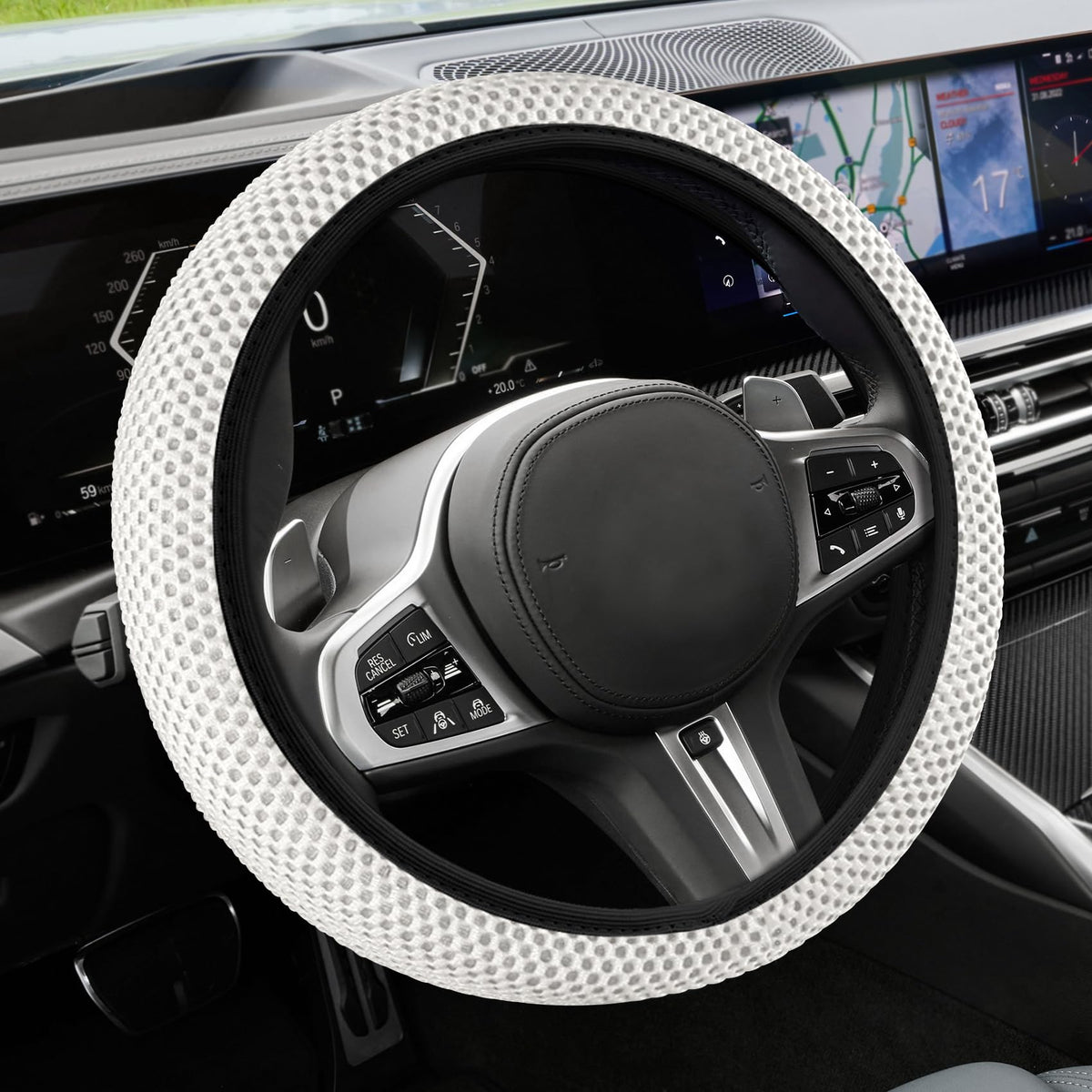 Car Steering Wheel Cover, Steering Wheel Accessories, 15 Inch Microfiber Leather Carbon Fiber Soft Anti-Slip Breathable, Car Accessories Elastic Non-Slip Cover for Most Vehicles