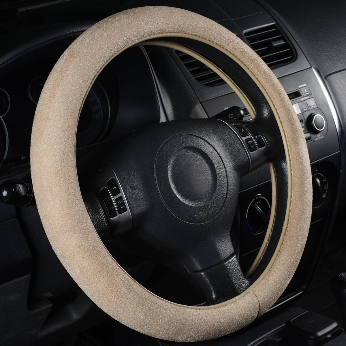 CAR Pass Black Faux Suede 14.5-15 Inch Memory Foam Steering Wheel Covers Breathable Anti-Slip Odorless Steering Wheel Universal Fit for Men Women