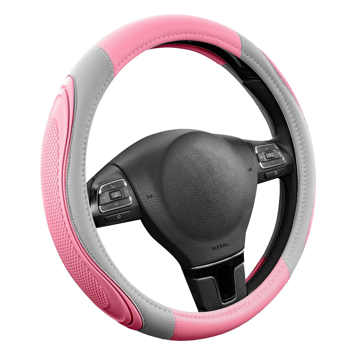 Road Comforts Car Steering Wheel Cover - Microfiber Leather Steering Wheel Wrap Sports 14.5-15 Inch Steering Wheel Cover Non-Slip for Men Women Grey Color