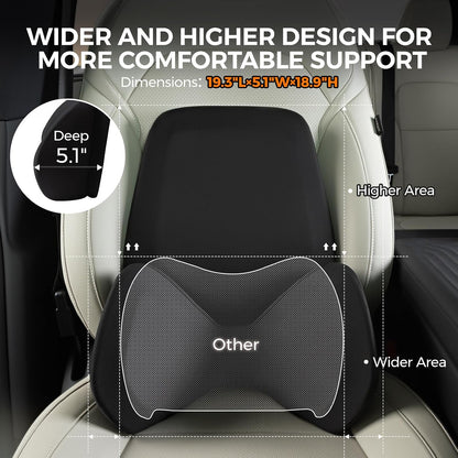 BEBAS Ergonomic Memory Foam Extended Lumbar Support Pillow for Car, Black