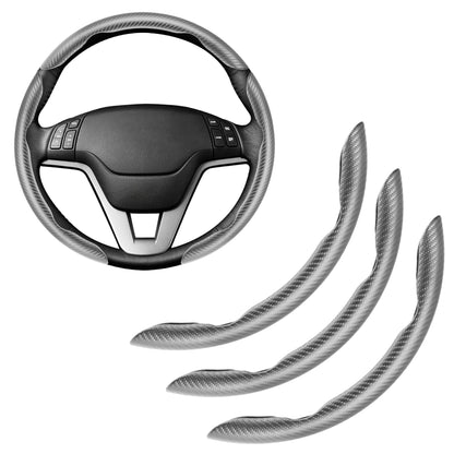 Amiss 3pcs Carbon Fiber Anti-Skid Steering Wheel Cover, Waterproof Design, Universal Fit for 14-16 Inch Car Wheel Cover, Interior Car Accessories for Jeeps, SUVs, Trucks (Glossy Black)