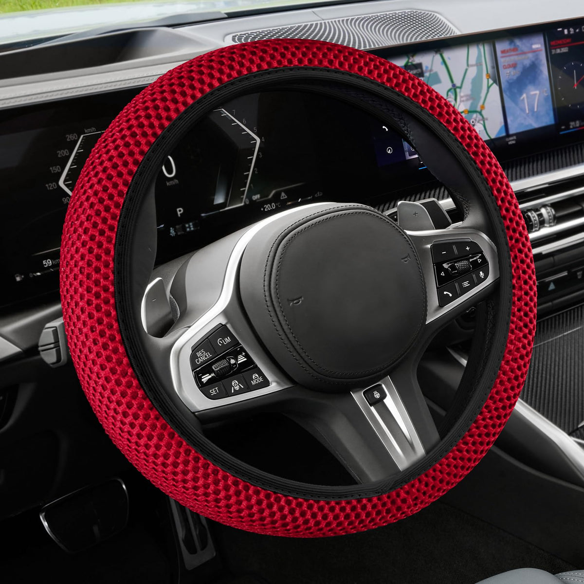 Car Steering Wheel Cover, Steering Wheel Accessories, 15 Inch Microfiber Leather Carbon Fiber Soft Anti-Slip Breathable, Car Accessories Elastic Non-Slip Cover for Most Vehicles