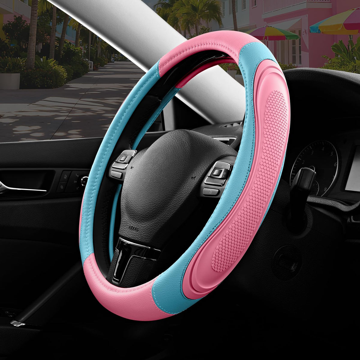 Road Comforts Car Steering Wheel Cover - Microfiber Leather Steering Wheel Wrap Sports 14.5-15 Inch Steering Wheel Cover Non-Slip for Men Women Grey Color